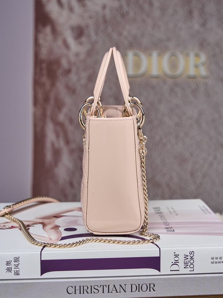 Dior Lady Dior Mini Patent Crossbody Bag in Cherry Red Patent