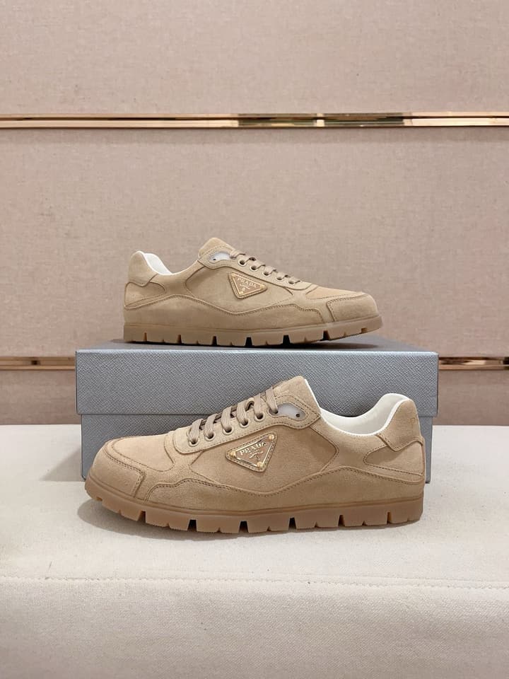 Prada Men's Air Cushion Sneakers in Beige Suede