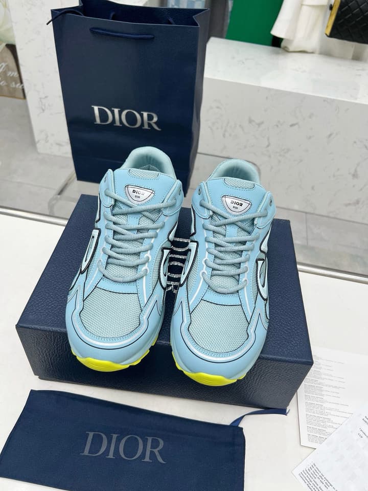 Dior B30 Unisex Mesh and Leather Sneakers in Navy Blue And Grey