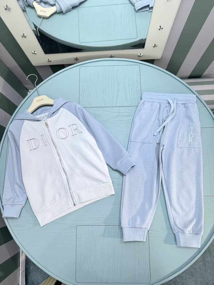 Dior Children's Hooded Tracksuit Set – 2025FW – Kids Collection in White And Periwinkle Set