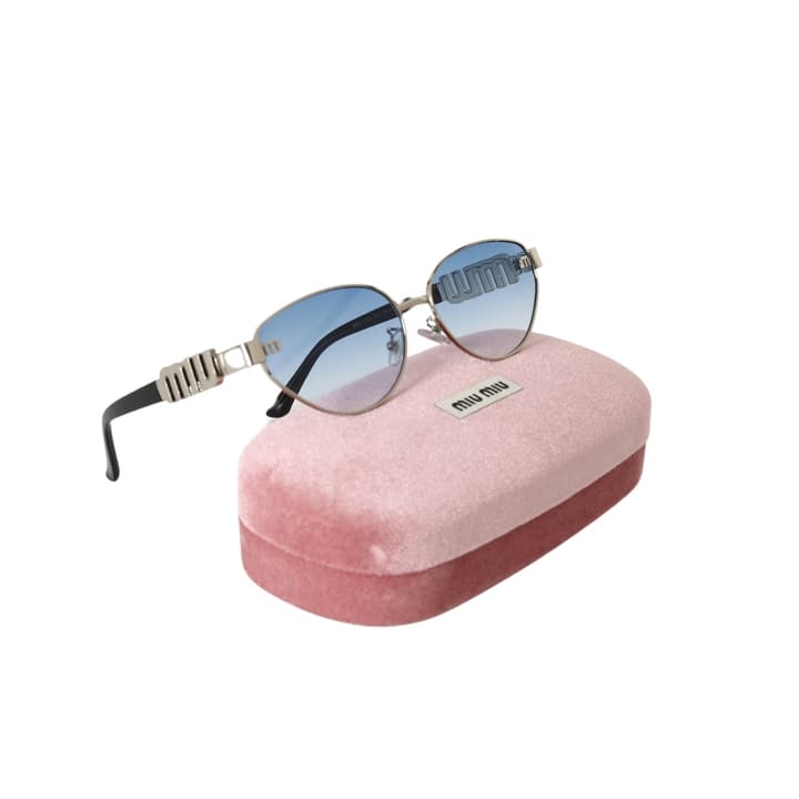 Miu Miu Logo Design Oval Metal Sunglasses in Gold