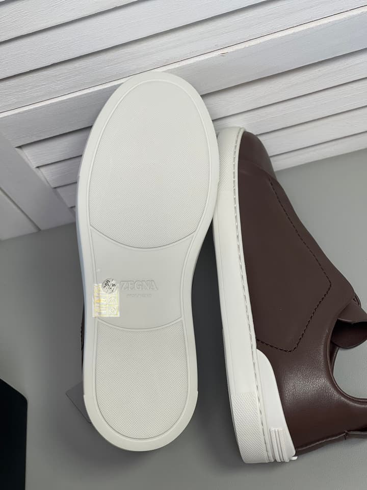 Zegna SECONDSKIN Triple Stitch Low-Top Sneakers in Navy Smooth Leather