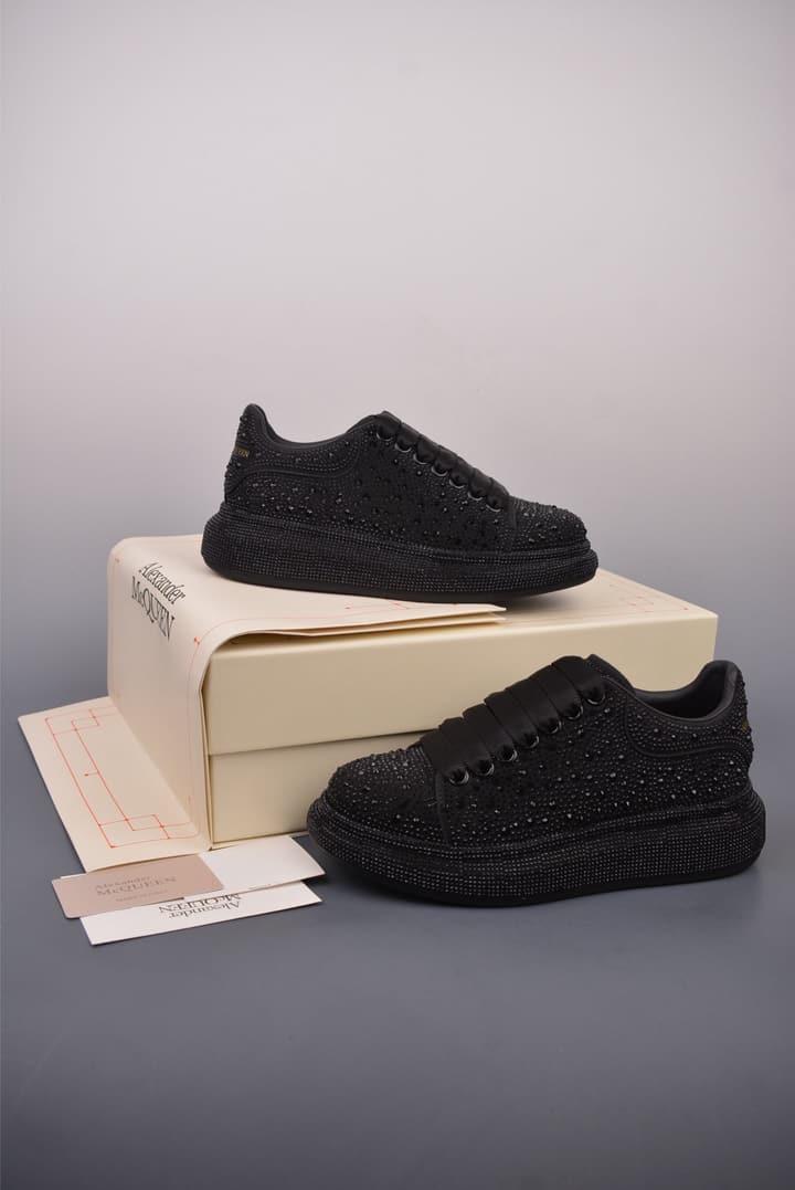 Alexander McQueen Rhinestone Sneakers in All Black Embossed