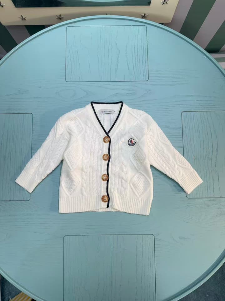 Moncler Classic Knit Cardigan – Kids Collection – 2025SS in White With Black Trim