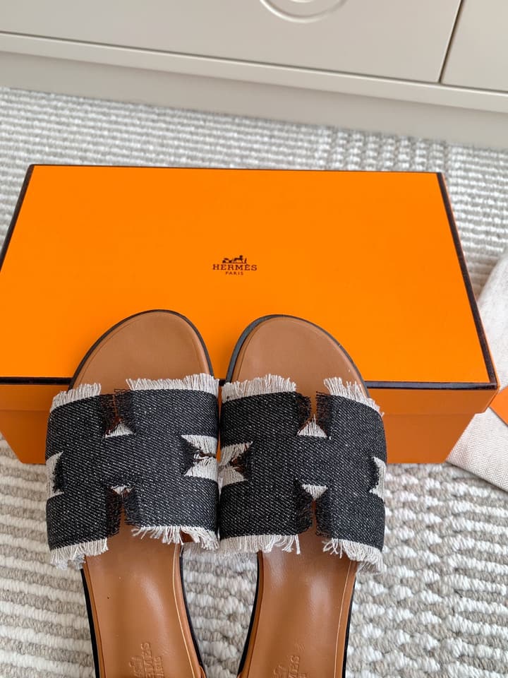 Hermès Santorini Classic H Flat Sandals in Taupe