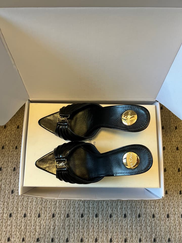 Saint Laurent Ruched Leather Mules – 26SS in Beige