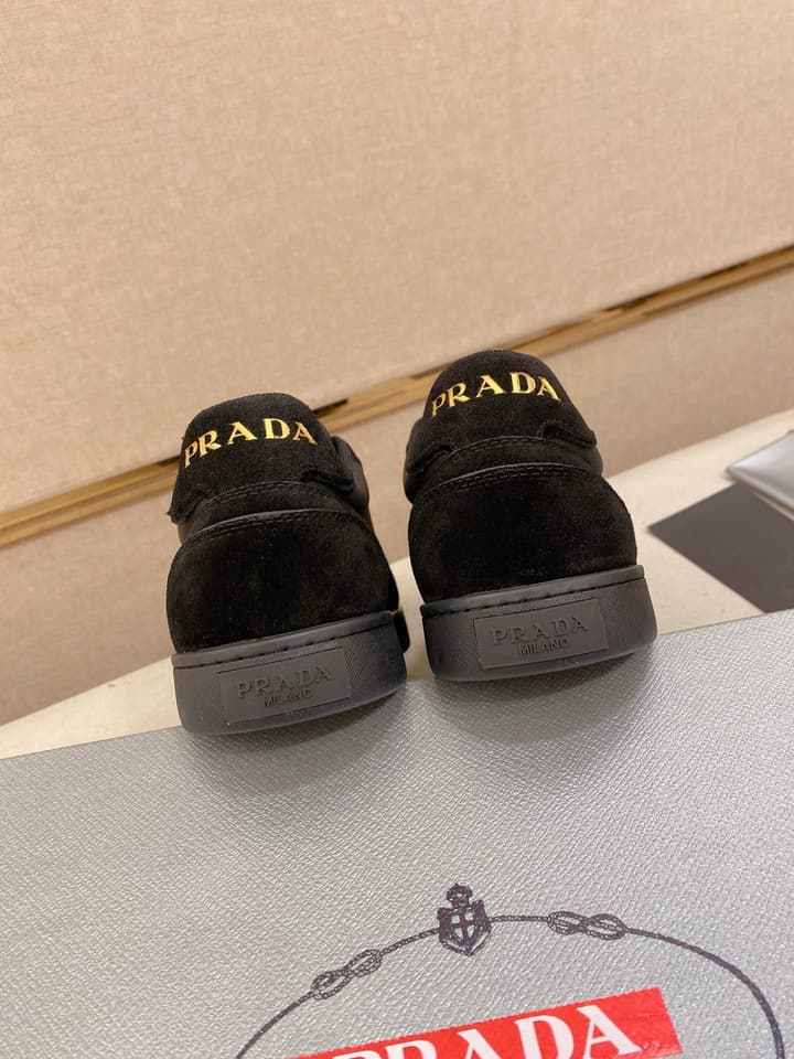 Prada Men's Leather Air Cushion Sneakers in Black Monochromatic