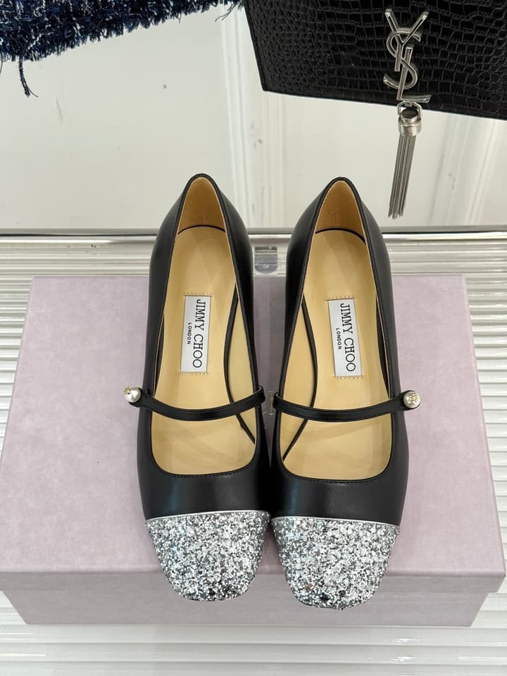Jimmy Choo Color-block Pearl Mary Jane Heels – 25FW in Black Bow Detail