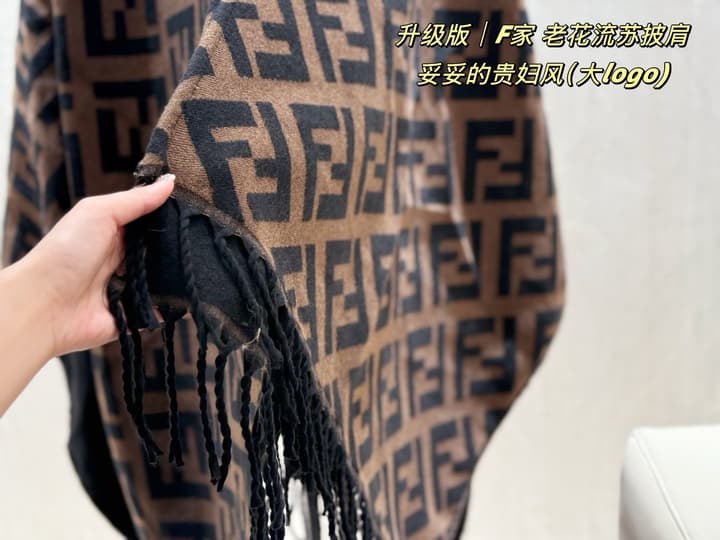 Fendi Monogram Cashmere Shawl in Black And Brown Ff Logo Wrap