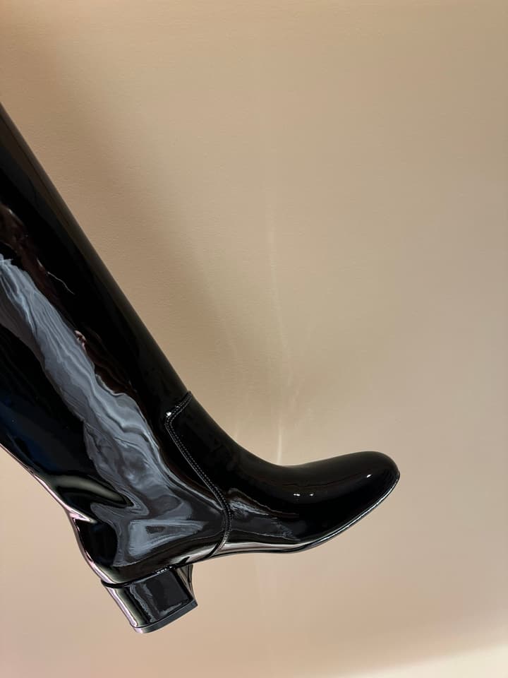 Celine Retro Chunky Heel Knee-High Boots – 24SS Autumn/Winter Collection in Lustrous Black