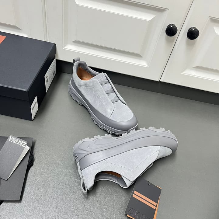 Zegna Triple Stitch™ Monte Luxury Casual Shoes in Light Grey Leather