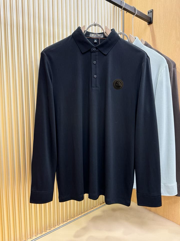 Loro Piana Solid Long Sleeve Polo Shirt – Autumn/Winter Collection in Black