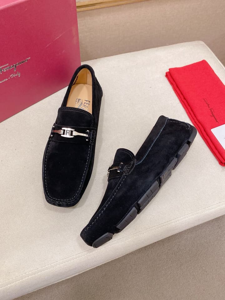 Ferragamo Men's Suede Driving Shoes in Brown Suede