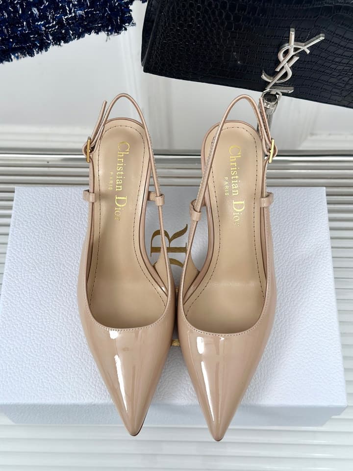 Dior Pearl Heel Pointed-Toe Slingback Mules – Spring/Summer Collection – 2024 in Black Leather