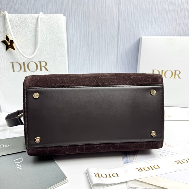 Dior Lady Dior Large Deerskin Tote Bag in Black Suede