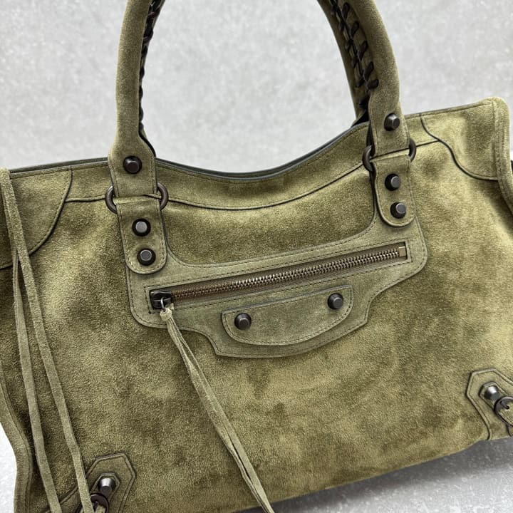 Balenciaga Le City Medium Suede Shoulder Bag in Caramel Suede