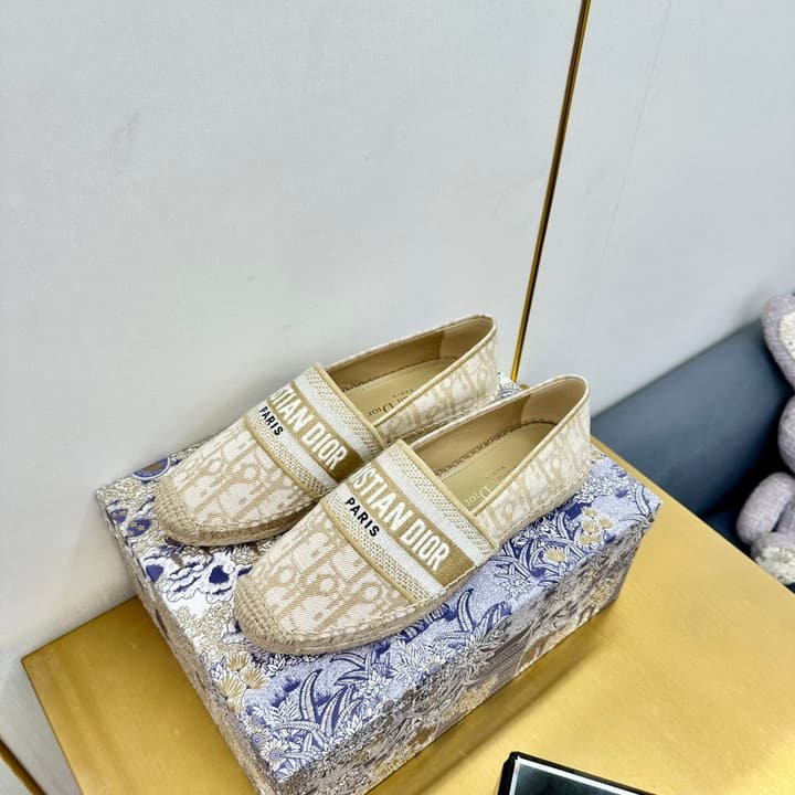 Dior Granville Embroidered Espadrille Flats in Beige/brown Oblique Pattern