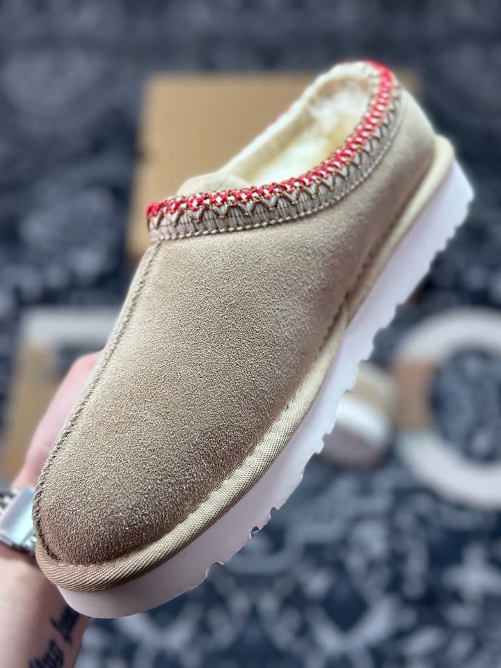 UGG Tazz Thin Sole Sheepskin Snow Boots in Black With White Patterned Trim