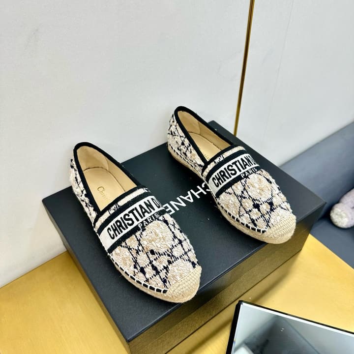 Dior Granville Embroidered Espadrille Flats in Beige/brown Oblique Pattern
