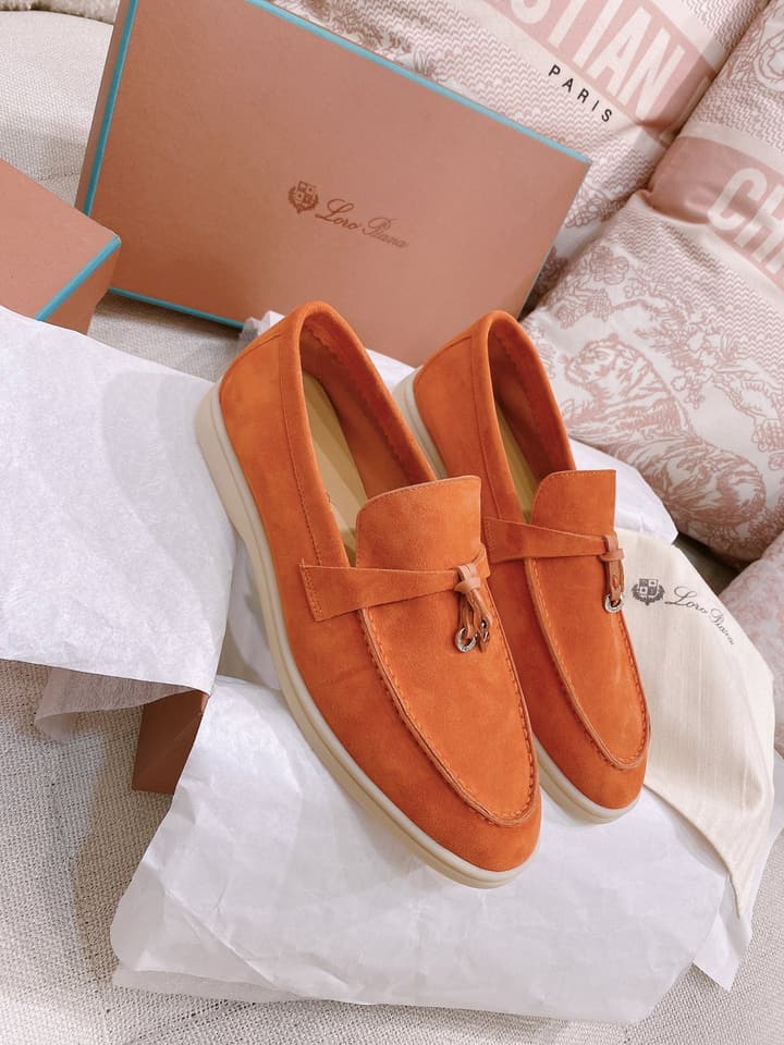 Loro Piana Glossy Cashmere Loafers in Blush Pink Suede