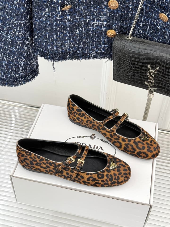Prada Classic Mary Jane Flats in Leopard Print