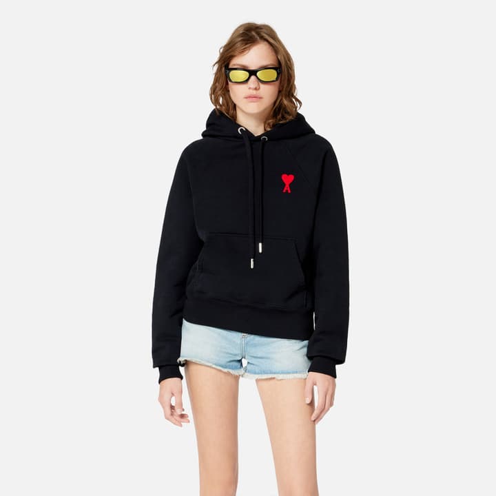 Ami Paris Ami de Coeur Terry Crewneck Sweatshirt in Black Ami De Coeur Hoodie