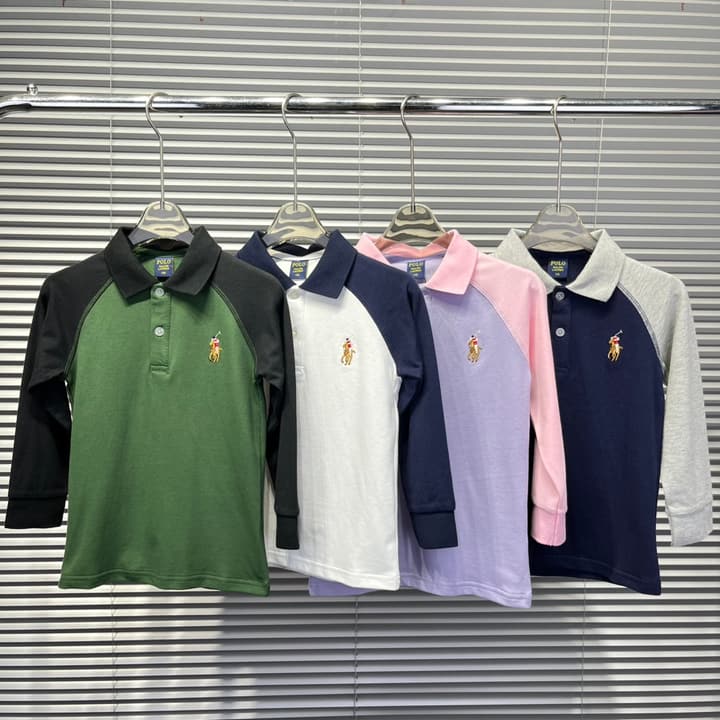 Ralph Lauren Color-block Long Sleeve Polo Shirt – Autumn Collection – Kids Collection in Lavender And Pink Color Block