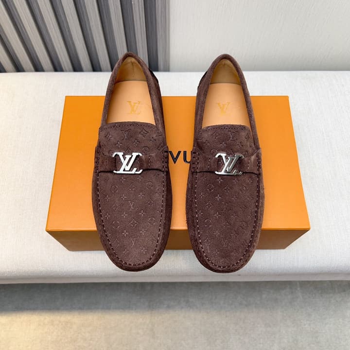 Louis Vuitton Pebbled Leather Driving Shoes in Black Textured Leather