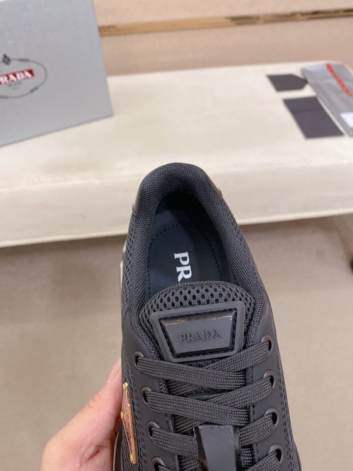 Prada Men's Leather Mesh Sneakers – New Collection in Light Grey With White Logo
