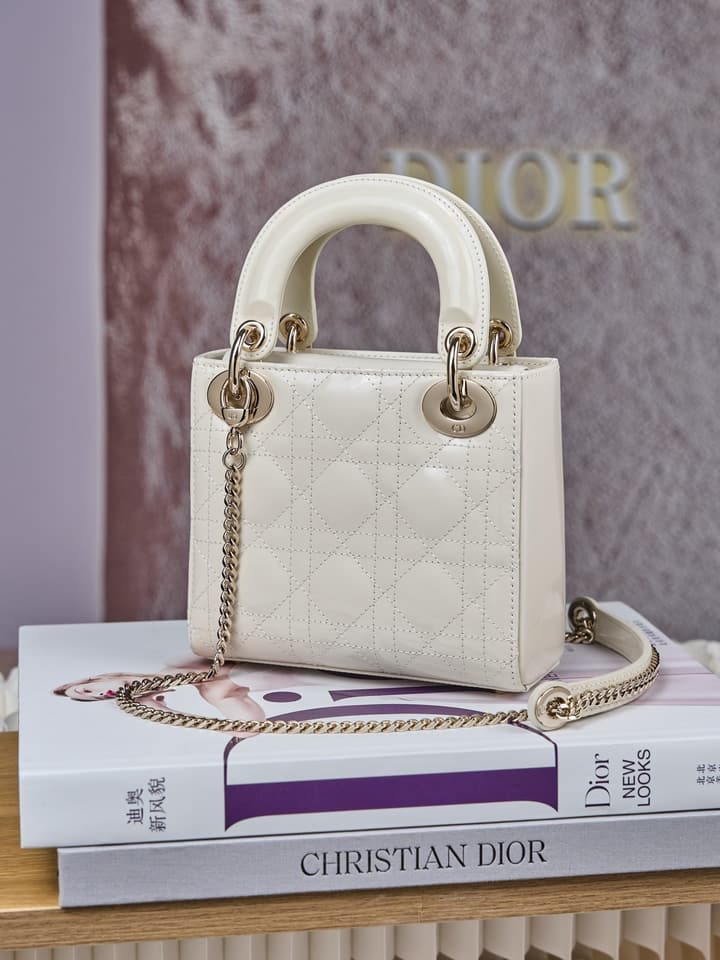 Dior Lady Dior Mini Patent Crossbody Bag in Cherry Red Patent