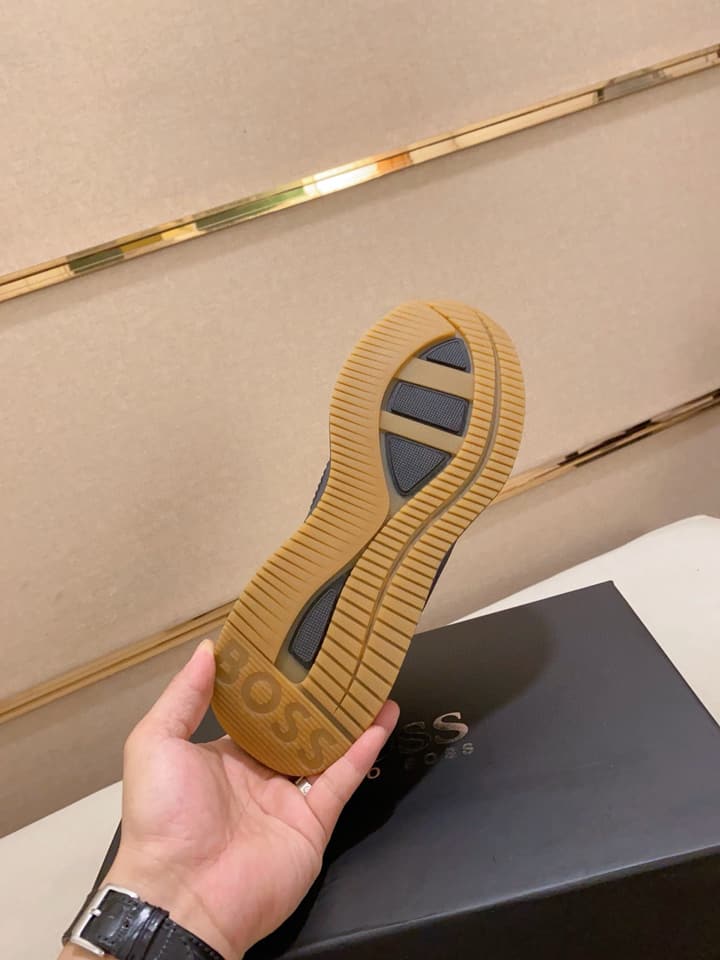 Boss Latest Casual Fly-Knit Sneakers in Black With Gold Accents