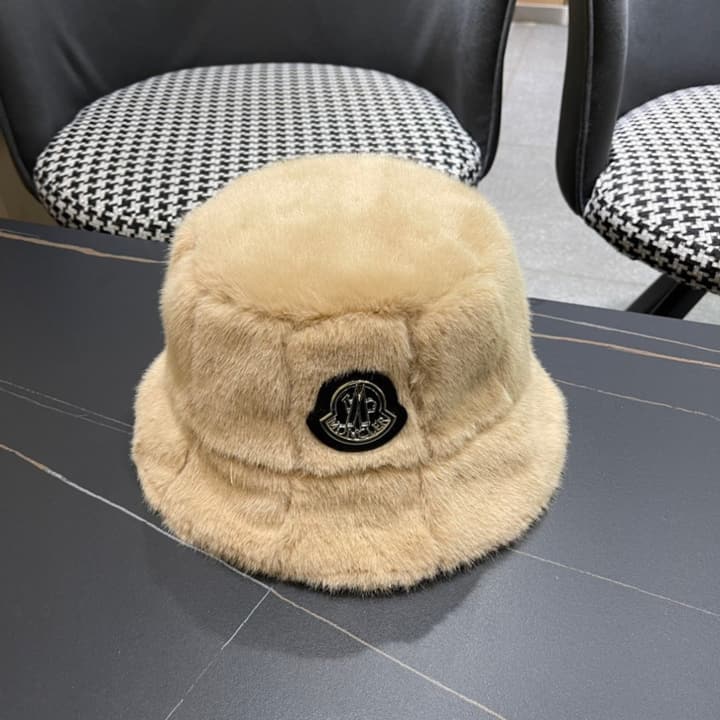 Moncler Fluffy Autumn/Winter Bucket Hat in Dark Gray Sherpa