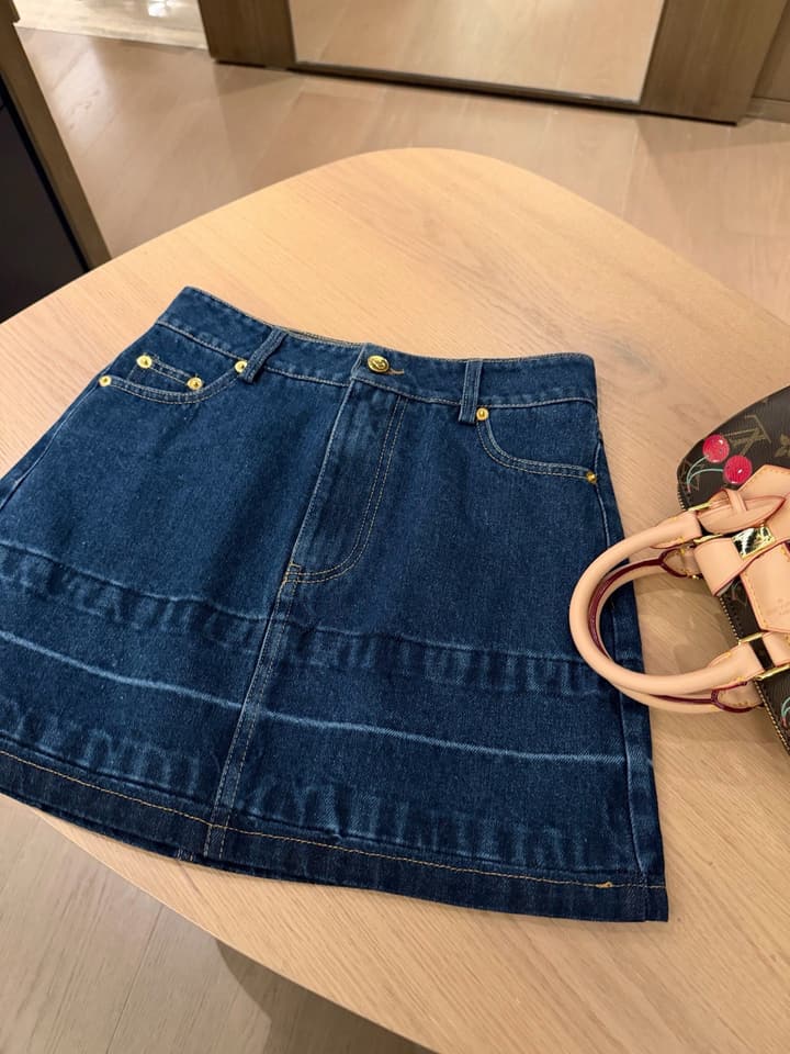Valentino V-Logo Vintage Washed Denim Skirt in Vintage Washed Blue