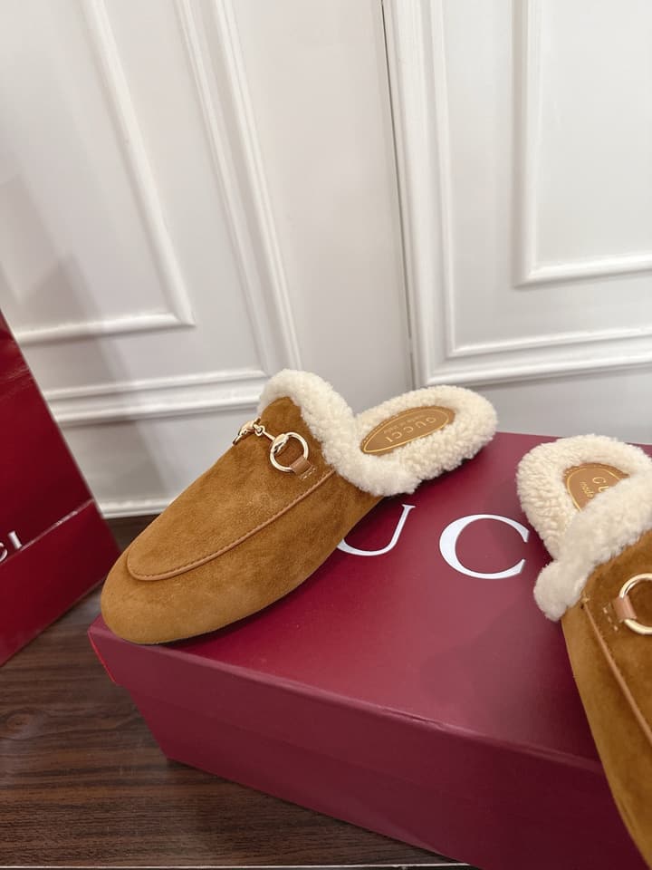 Gucci Princetown Merino Wool Mules in Black Suede With Silver Hardware