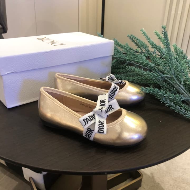 Whimsical Wonders Bowknot Ballerina Flats – Kids Collection in Metallic Gold With Logo Bow