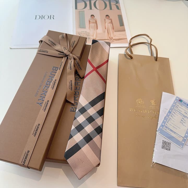 Burberry TB Monogram Silk Tie in Beige