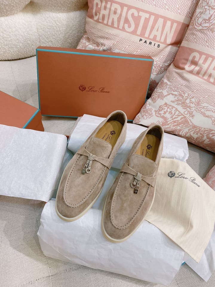 Loro Piana Glossy Cashmere Loafers in Blush Pink Suede