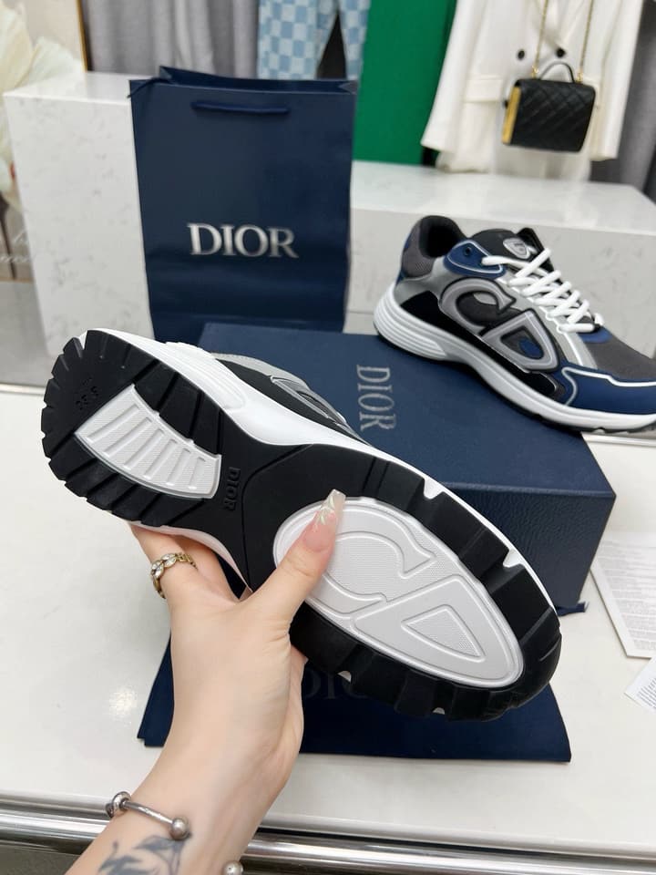 Dior B30 Unisex Mesh and Leather Sneakers in Navy Blue And Grey