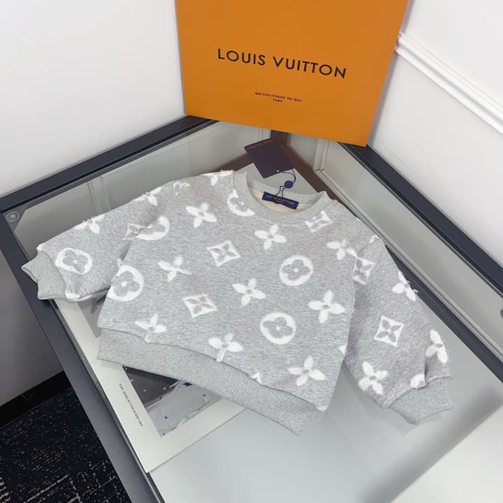 Louis Vuitton Kids Monogram Fleece Crewneck Sweater – Kids Collection in Light Gray Monogram