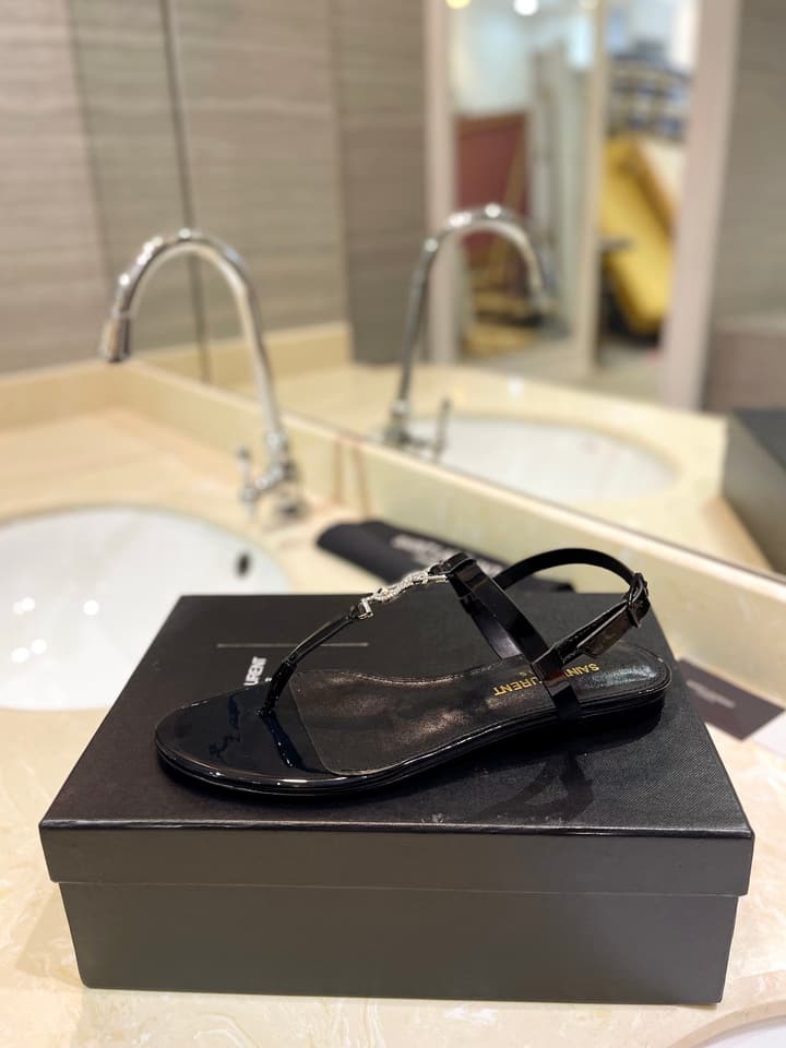 Saint Laurent Beautiful Siren Flat Sandals in Bright Blue