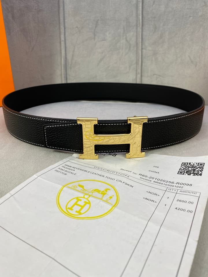Hermès Crocodile Buckle Belt in Gold Hardware