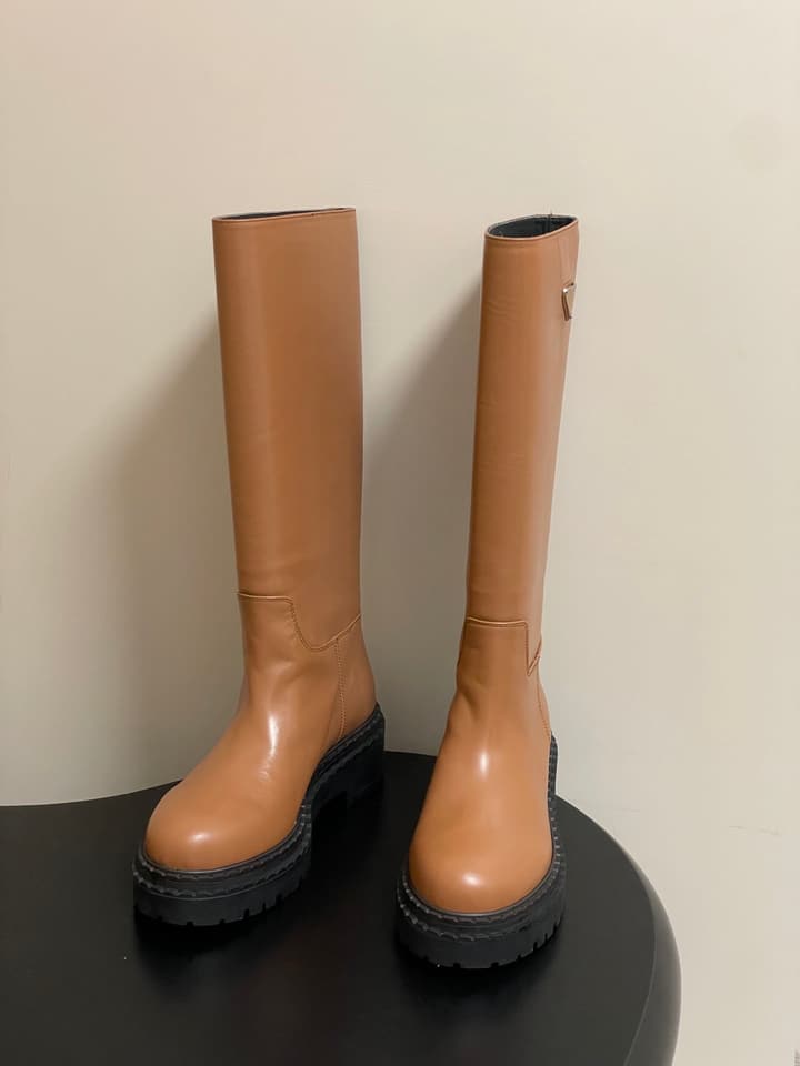 Prada Platform Leather Knight Boots – 25FW in Black