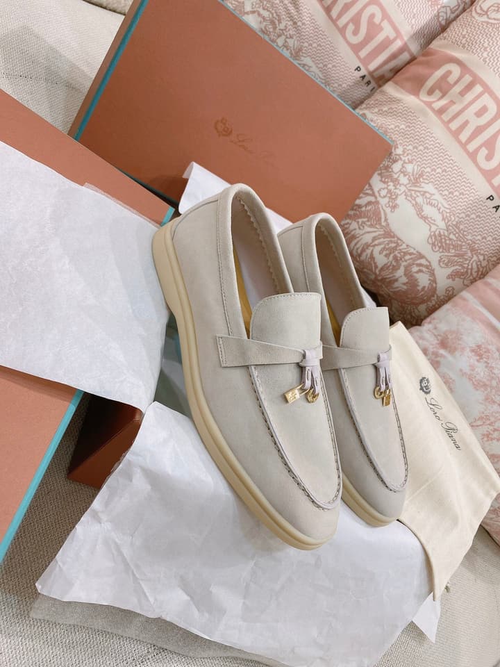 Loro Piana Glossy Cashmere Loafers in Blush Pink Suede