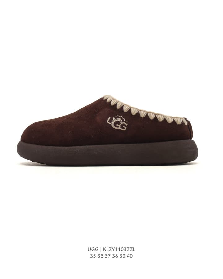 UGG Retro Color-Block Sheepskin Slippers – Autumn/Winter Collection in Brown Suede
