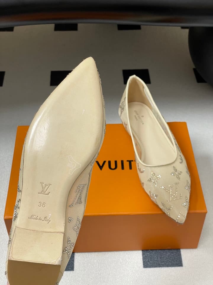 Louis Vuitton Mesh Crystal Pointed-Toe Flats – 25SS Summer Collection in Black Patterned