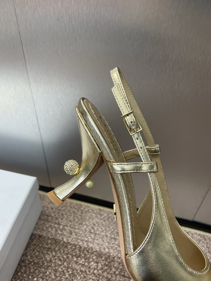 Dior Tribales Pearl Logo Heeled Mules – 2025 Spring/Summer Collection in Gold
