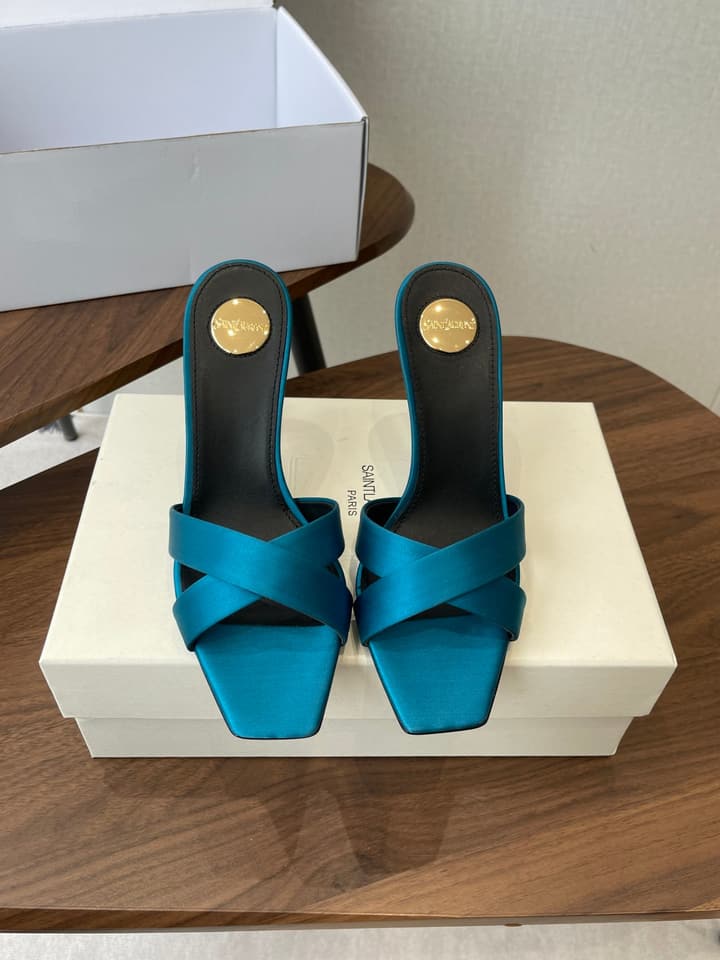 Saint Laurent Opyum Satin Heeled Mules – Early Spring Collection – 26S in Champagne Gold