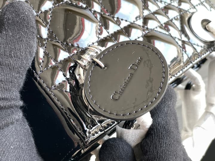 Dior Lady Dior Three-Grid Patent Leather Shoulder Bag in Black Patent With Silver Hardware