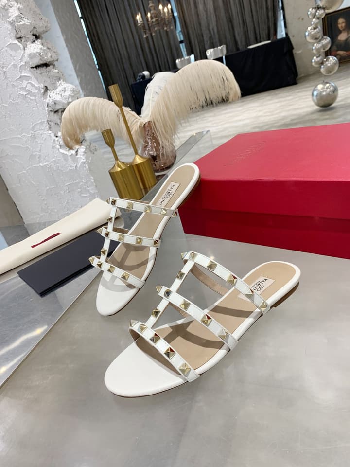Valentino Studded Sheepskin Flat Sandals in Black