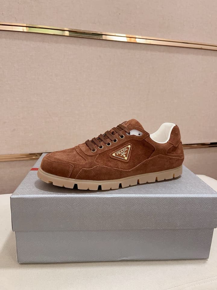 Prada Men's Air Cushion Sneakers in Beige Suede